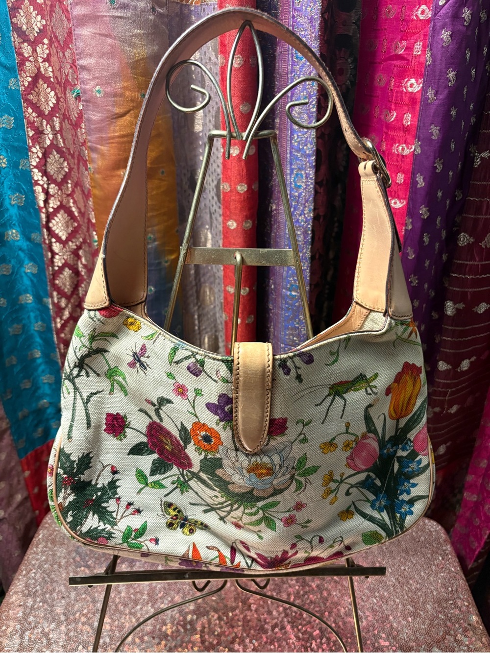 GUCCI FLORA “Jackie O” canvas hobo bag. - Picture 2 of 9